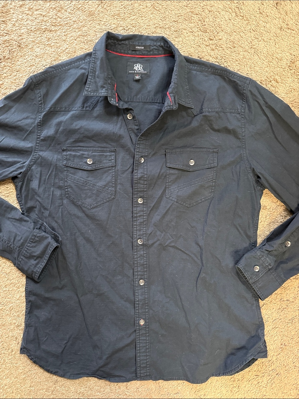 Vintage Rock & Republic Large Men's Casual Button-Down Shirt in Navy/Black